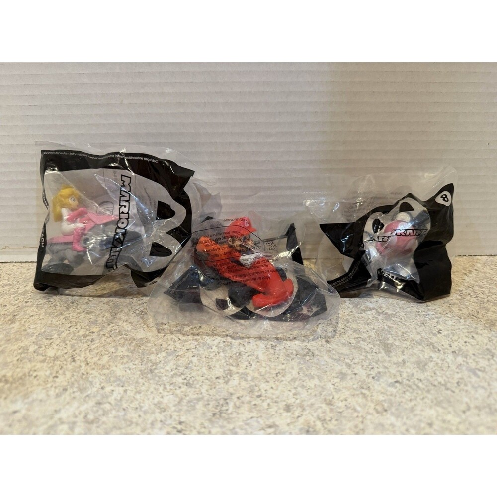 Lot of 3 Sealed McDonald's Mario Kart Happy Meal Toys Mario Peach Toadette